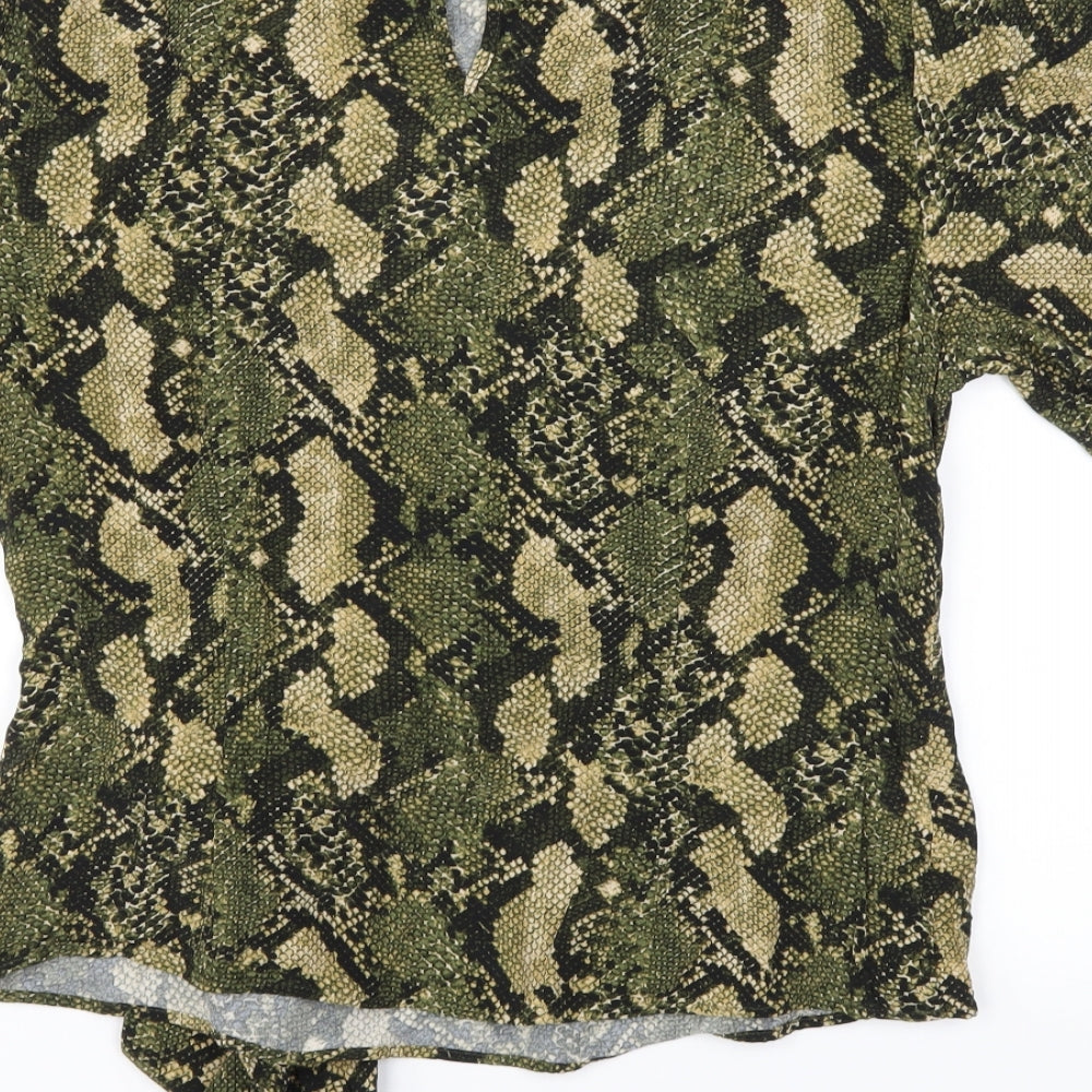 H&M Womens Green Animal Print Basic T-Shirt Size 8