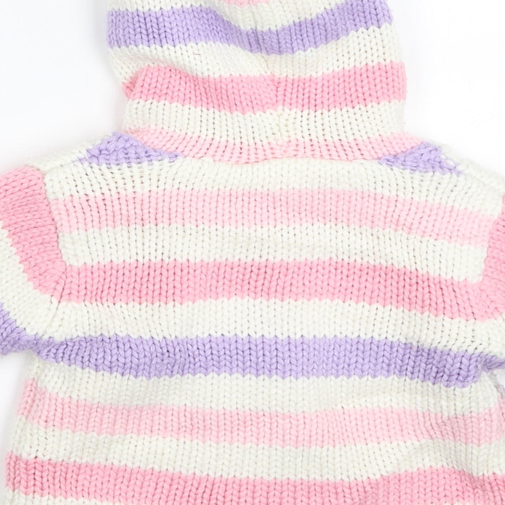George Girls White Striped Cardigan Jumper Size 0-3 Months