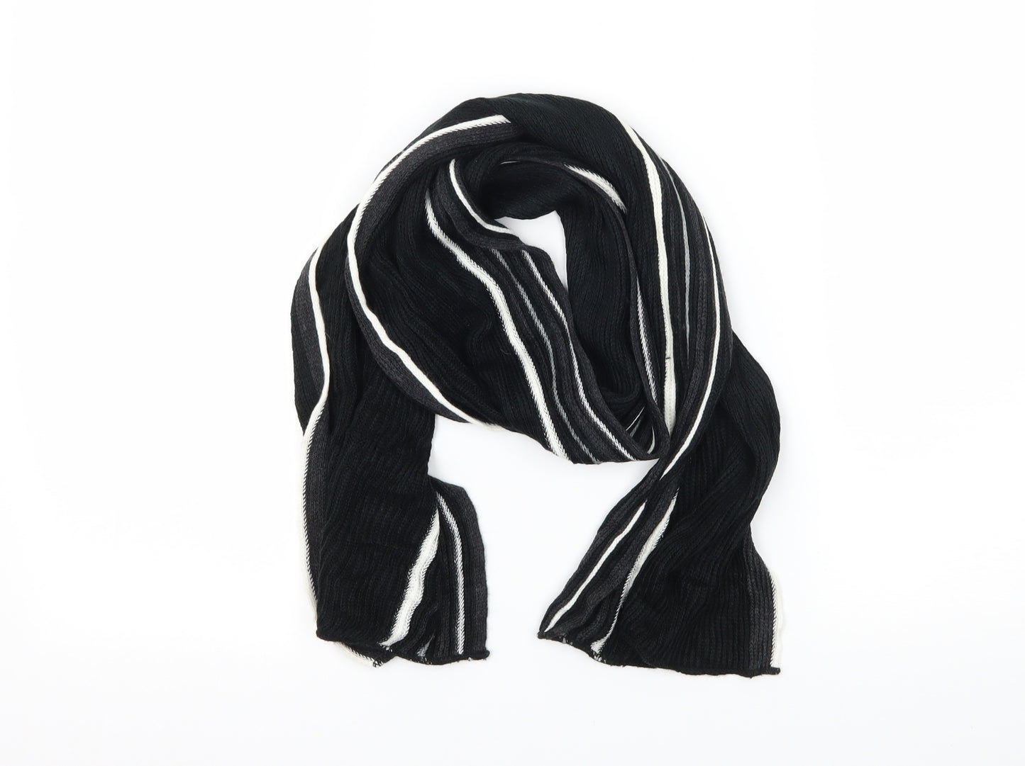 Preworn Mens Black Striped Knit Rectangle Scarf Scarf One Size