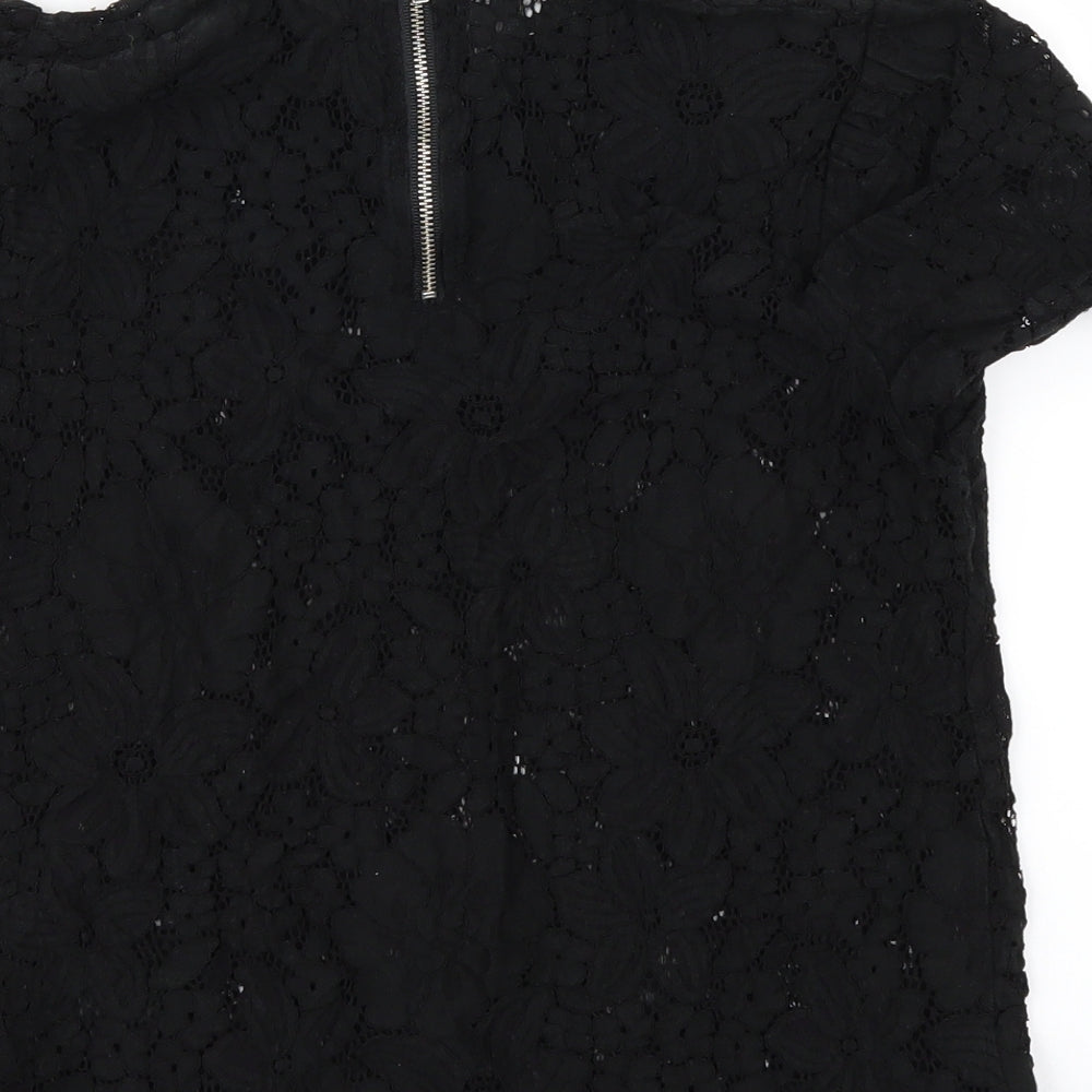 New Look Womens Black Floral Basic Blouse Size 8