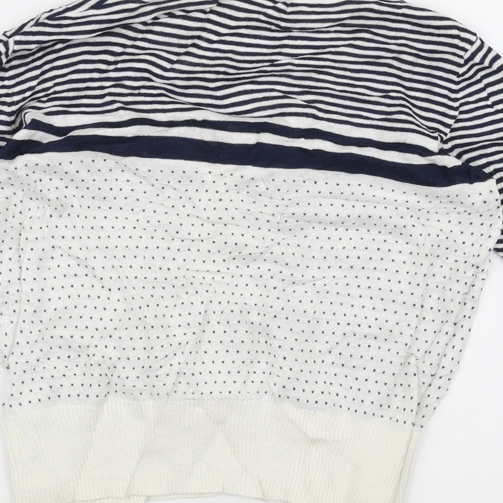 New Look Womens White Striped Cardigan Jumper Size 14