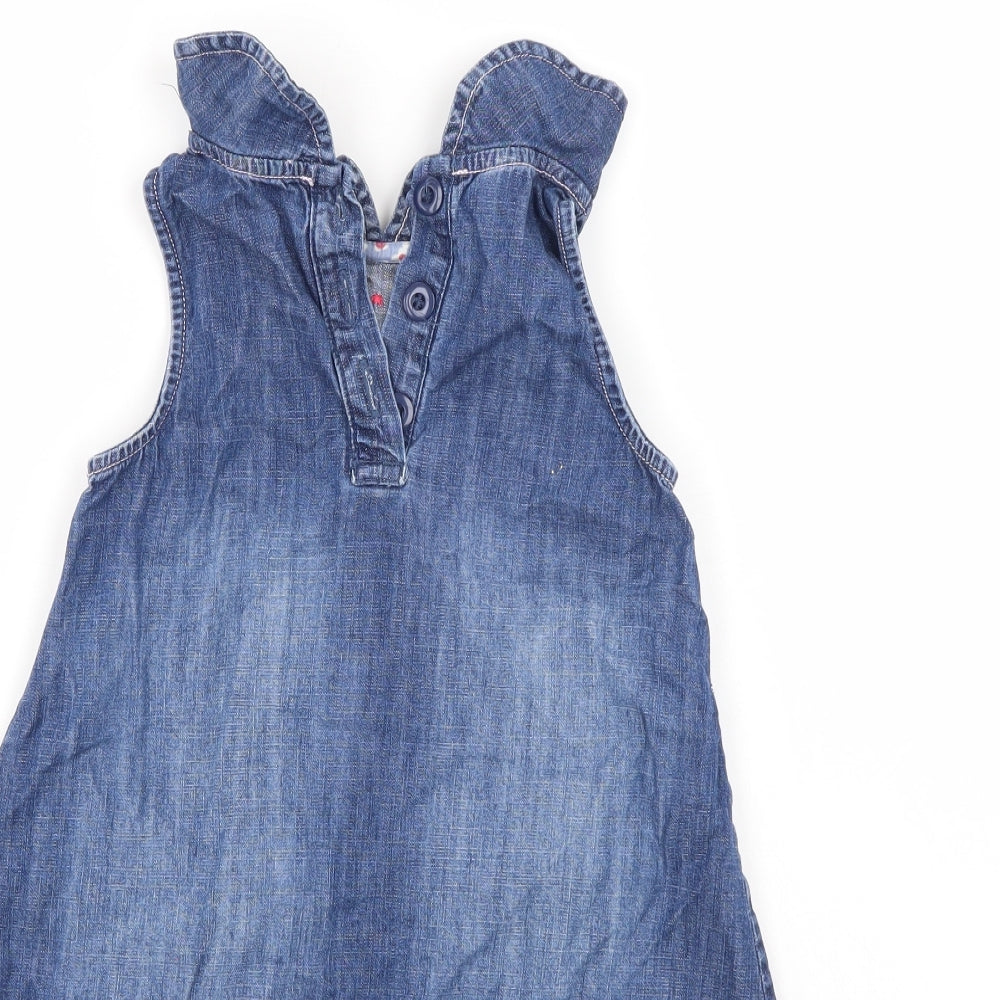 NEXT Girls Blue Denim Pinafore/Dungaree Dress Size 12-18 Months