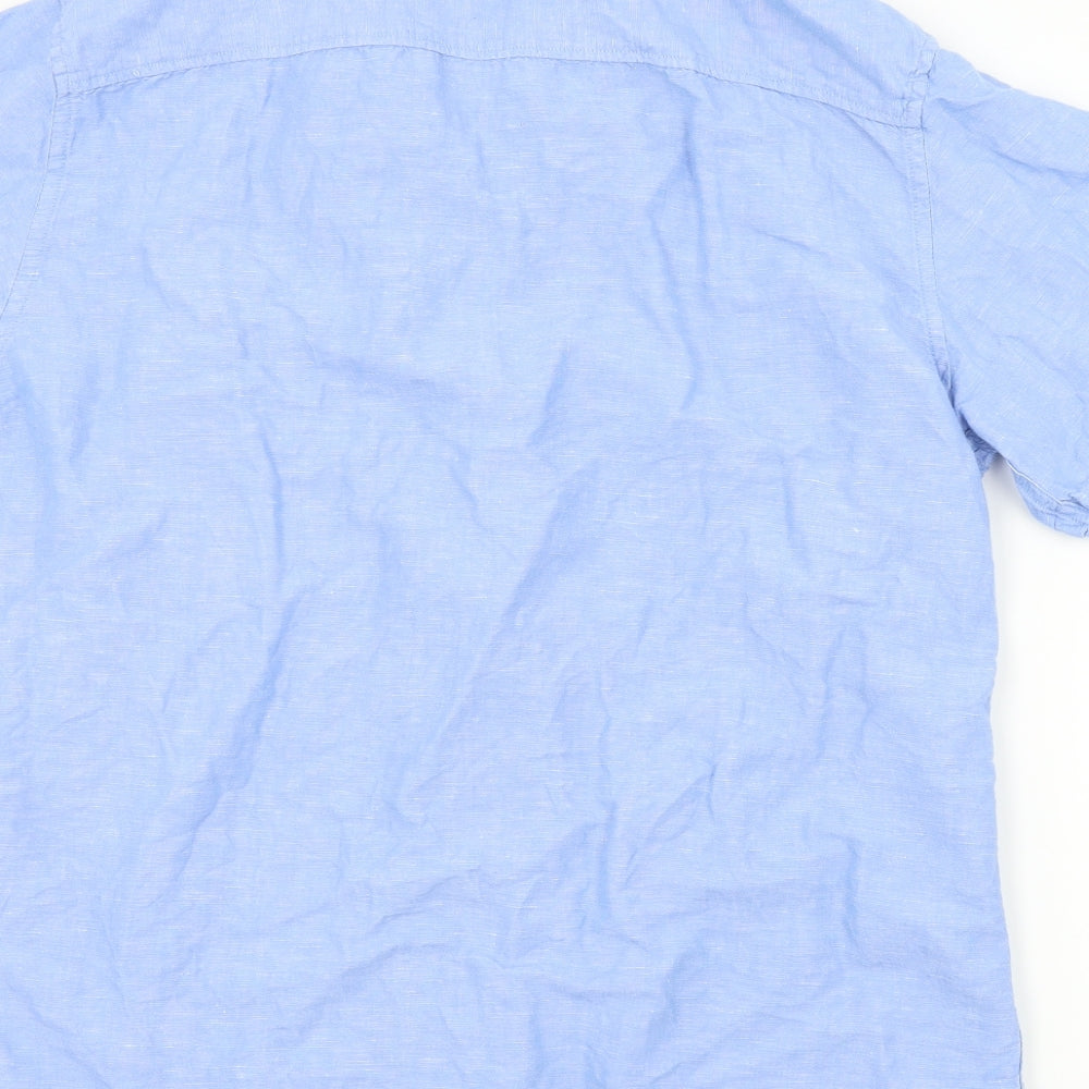 M&S Mens Blue Colourblock Button-Up Size L