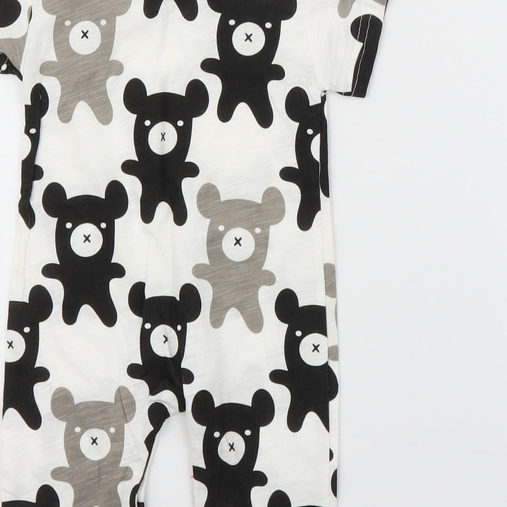 Kid's Tales Baby White Animal Print Babygrow One-Piece Size 6-9 Months - Teddy Bear