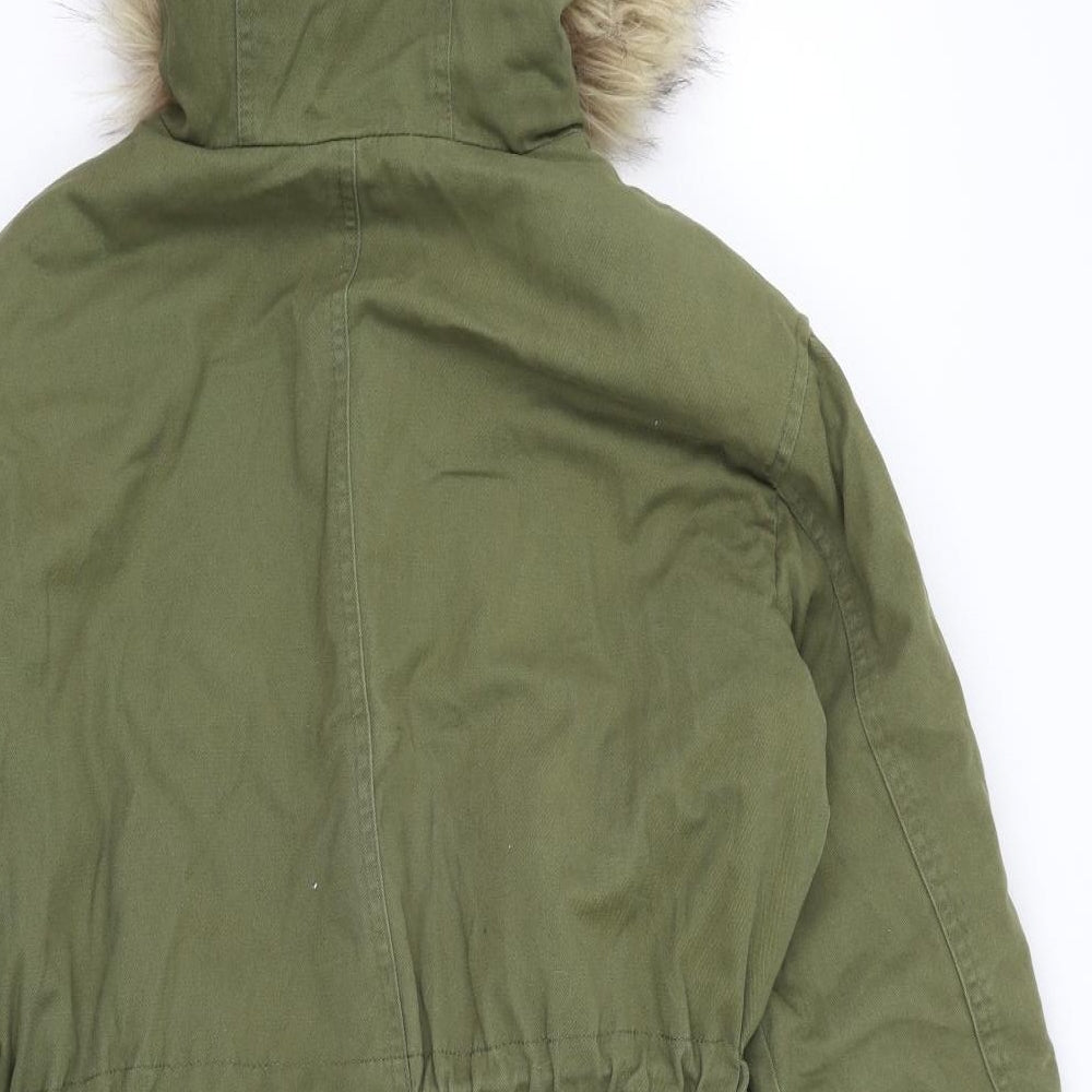New Look Womens Green Jacket Size 8 - faux fur washable marks