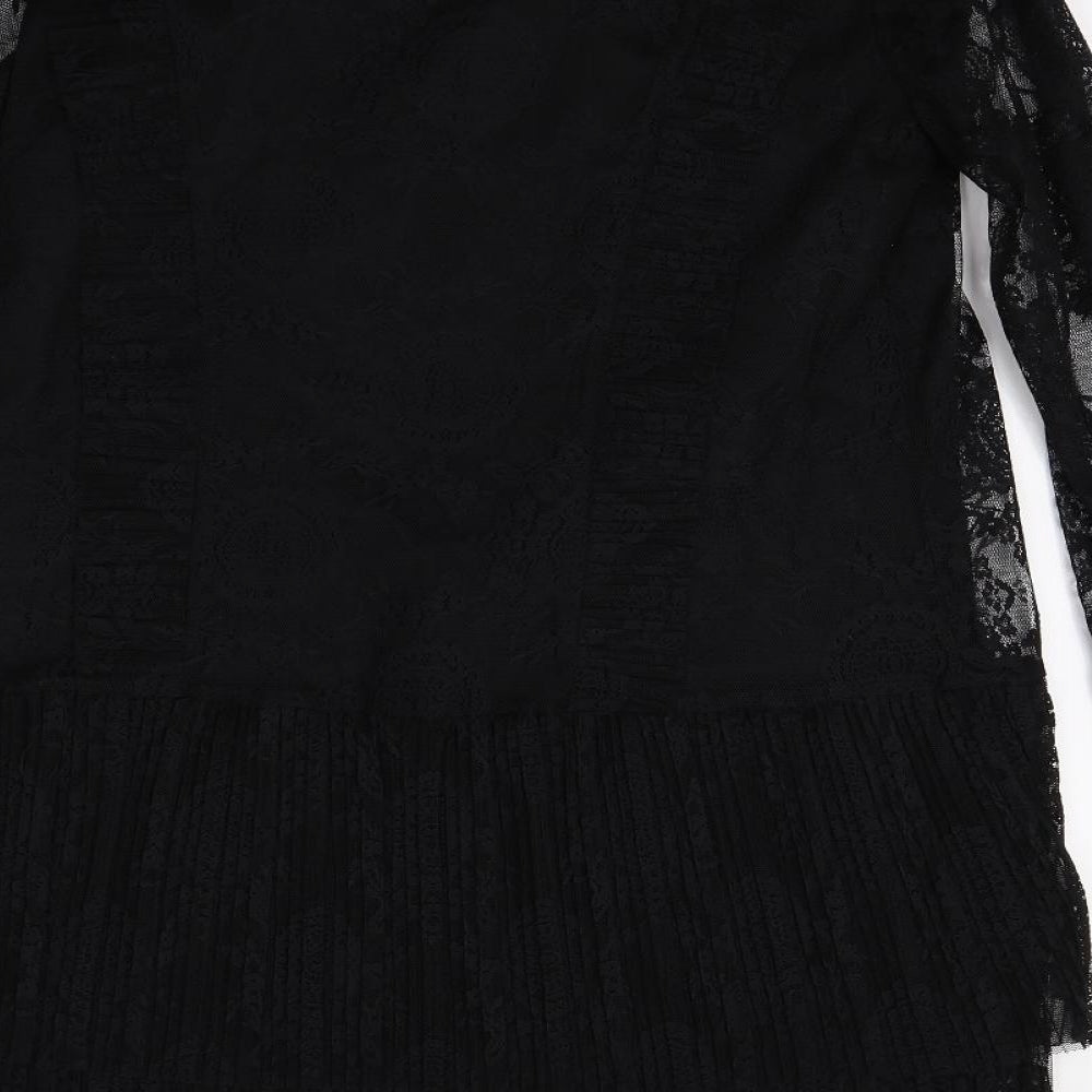 JustFab Womens Black Floral A-Line Size M