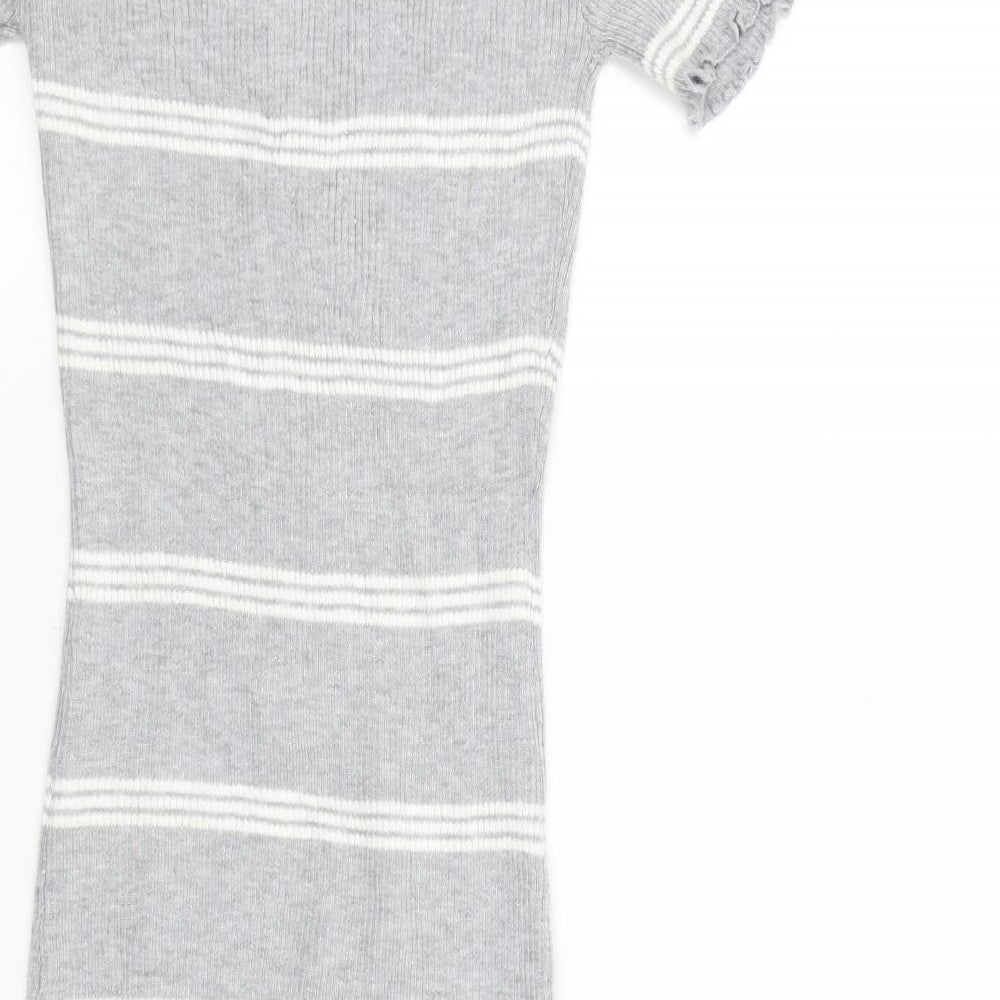 voyelles Womens Grey Striped Jumper Dress Size S