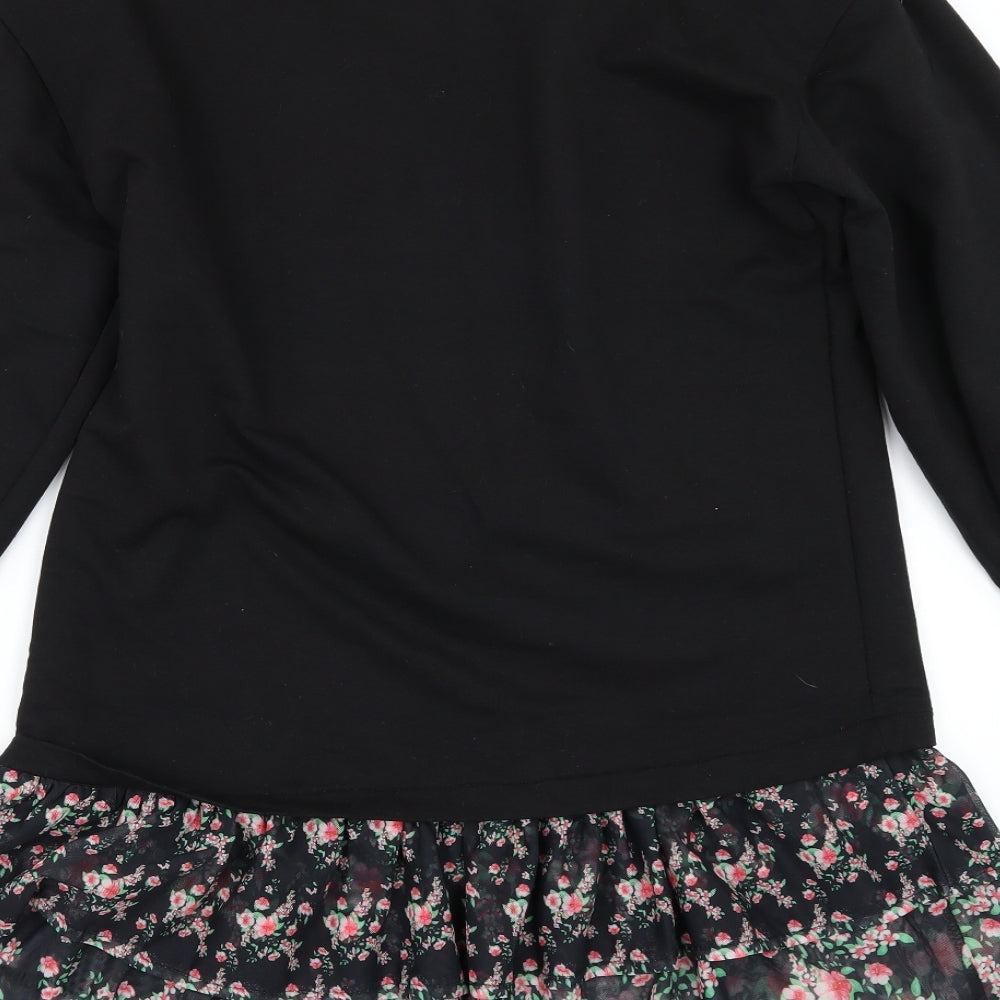 Boohoo Womens Black Pullover Sweatshirt Size 8 - Frilled hem