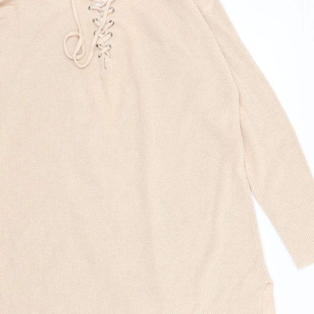 PEP&CO Womens Orange Cardigan Jumper Size 16 - Lace UP Detail