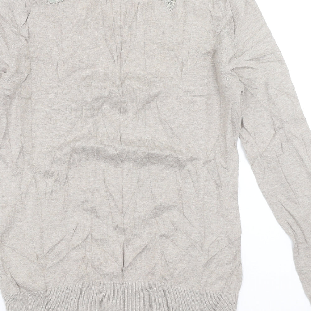 Topshop Womens Beige Pullover Jumper Size 10 - floral lace detail