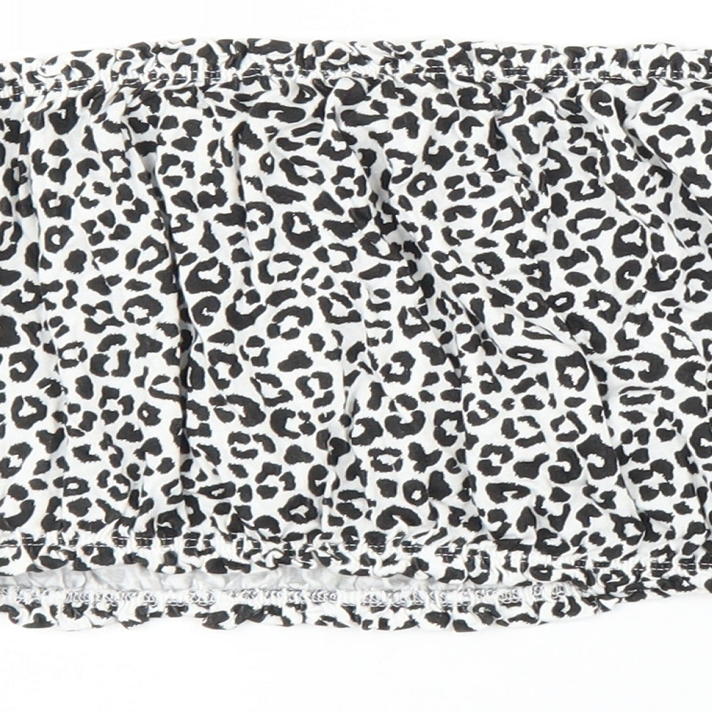Primark Womens Black Animal Print Cropped Blouse Size L