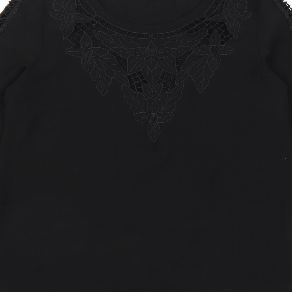 Missi Womens Black Floral Basic Blouse Size 8