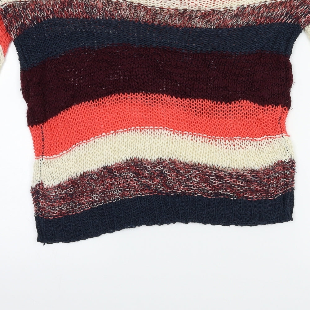 Only Womens Red Striped Knit Pullover Jumper Size M