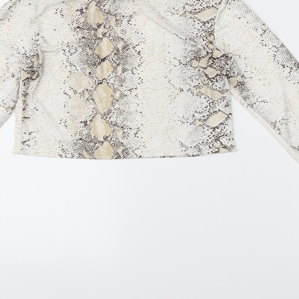PRETTYLITTLETHING Womens White Animal Print Cropped T-Shirt Size 10
