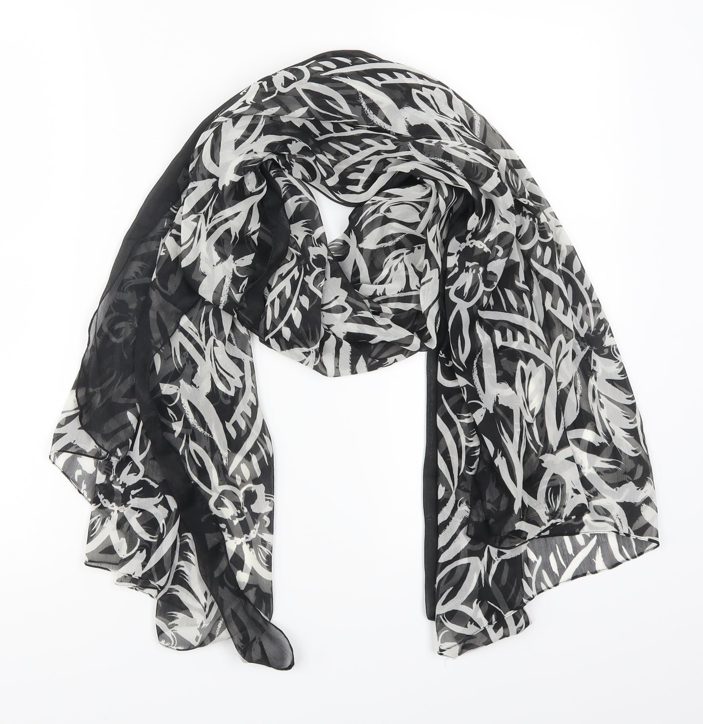 Preworn Womens Black Floral Scarf - Black and White