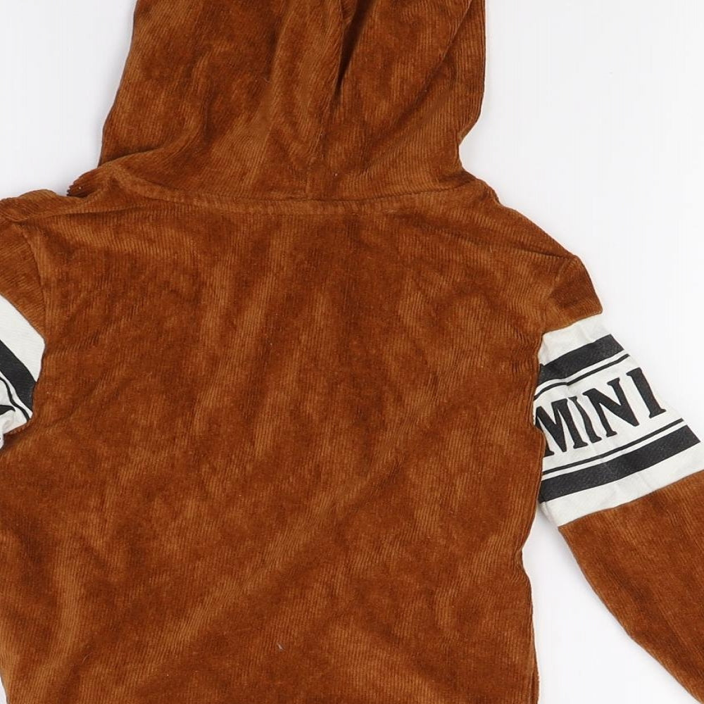Mini Rebal Boys Brown Corduroy Pullover Hoodie Size 2 Years