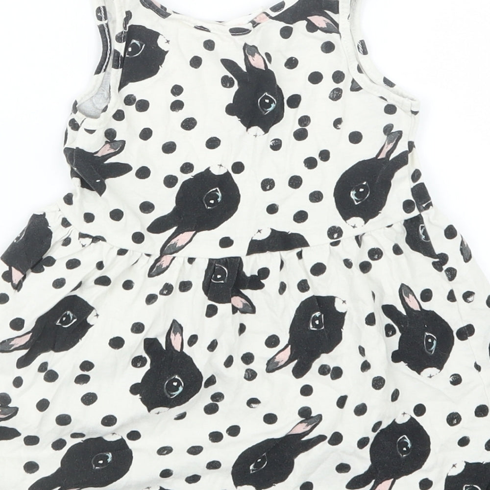 H&M Girls Black Geometric T-Shirt Dress Size 2 Years - Rabbits