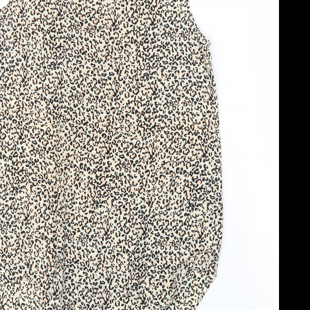 Oasis Womens Beige Animal Print Basic Blouse Size 12