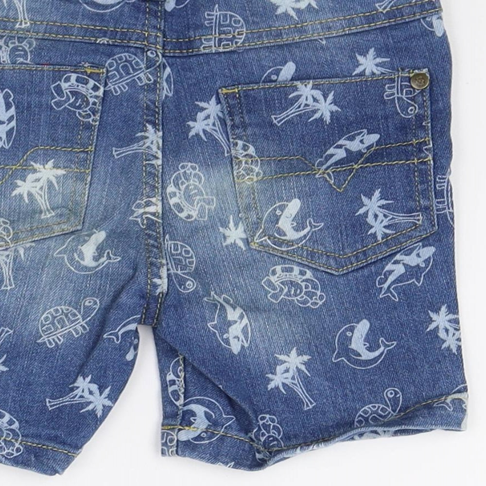 So cute Boys Blue Denim Bermuda Shorts Size 2 Years - Whale Print