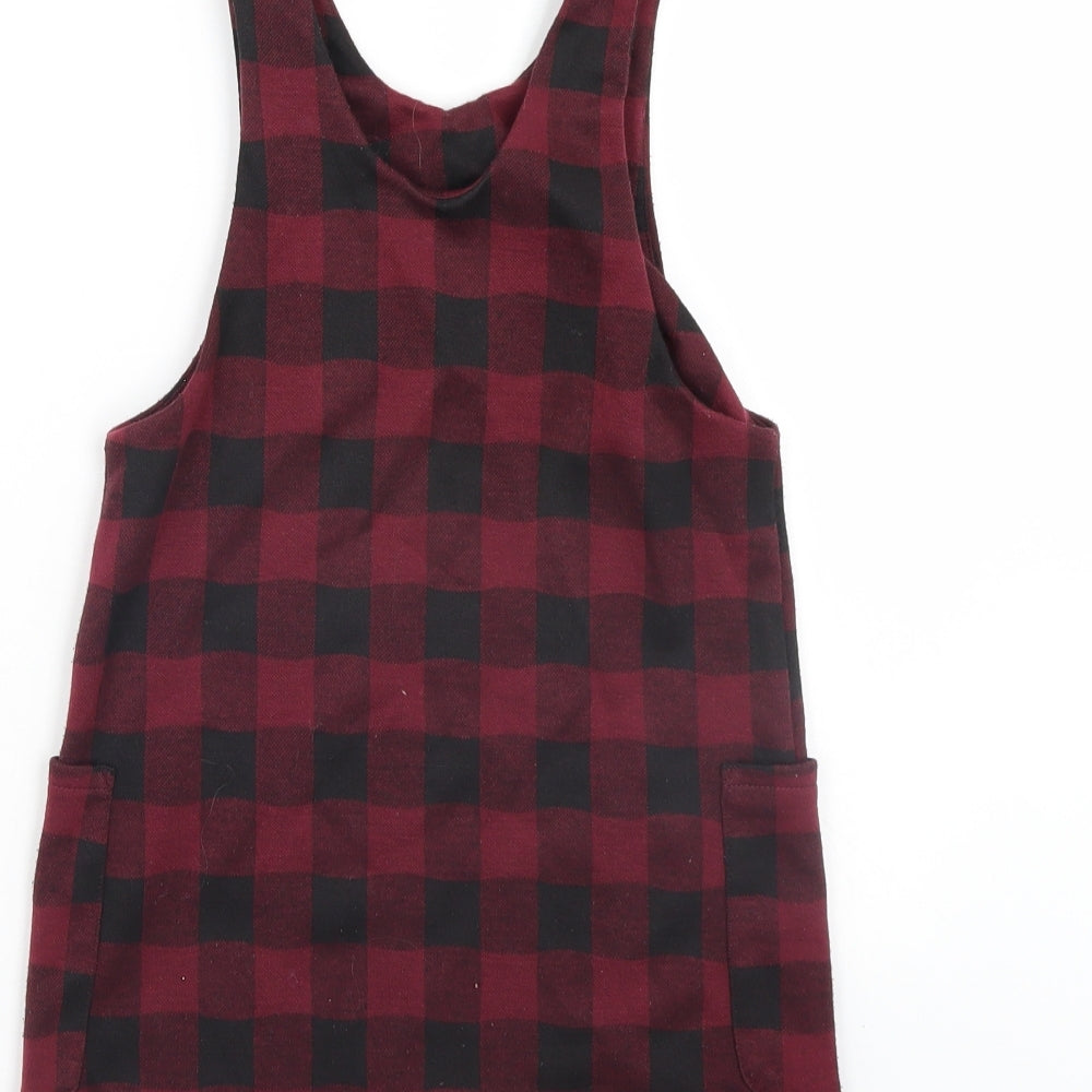 Nutmeg Girls Red Check Pinafore/Dungaree Dress