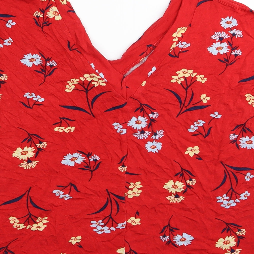 F&F Womens Red Floral Basic T-Shirt Size 8