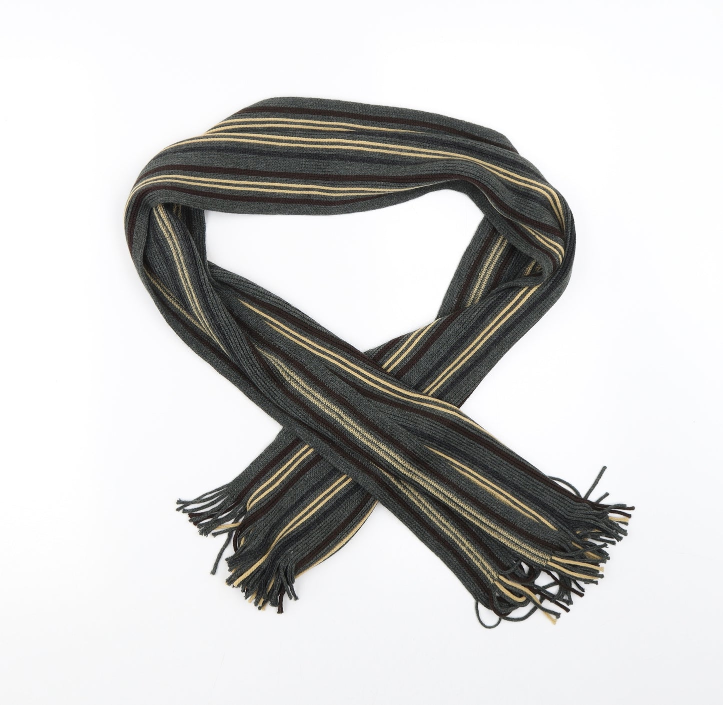 Preworn Unisex Green Striped Scarf One Size