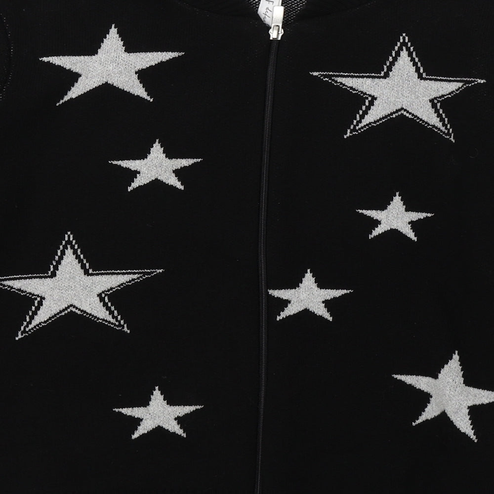 Defacto Womens Black Geometric Knit Full Zip Jumper Size S - Stars