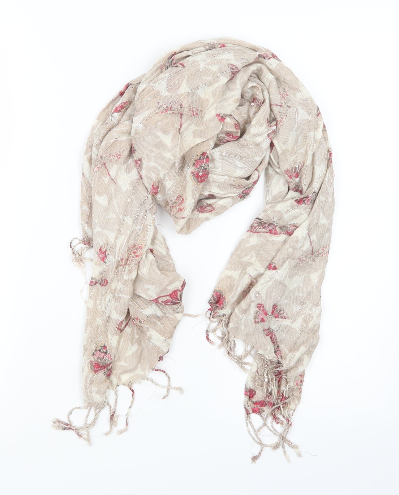 Preworn Womens Beige Geometric Scarf