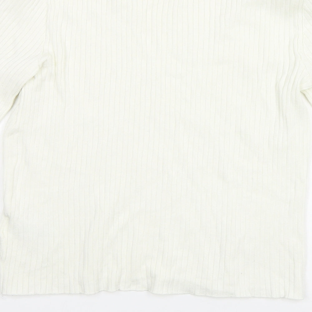 Divided by H&M Girls Ivory Basic T-Shirt Size L