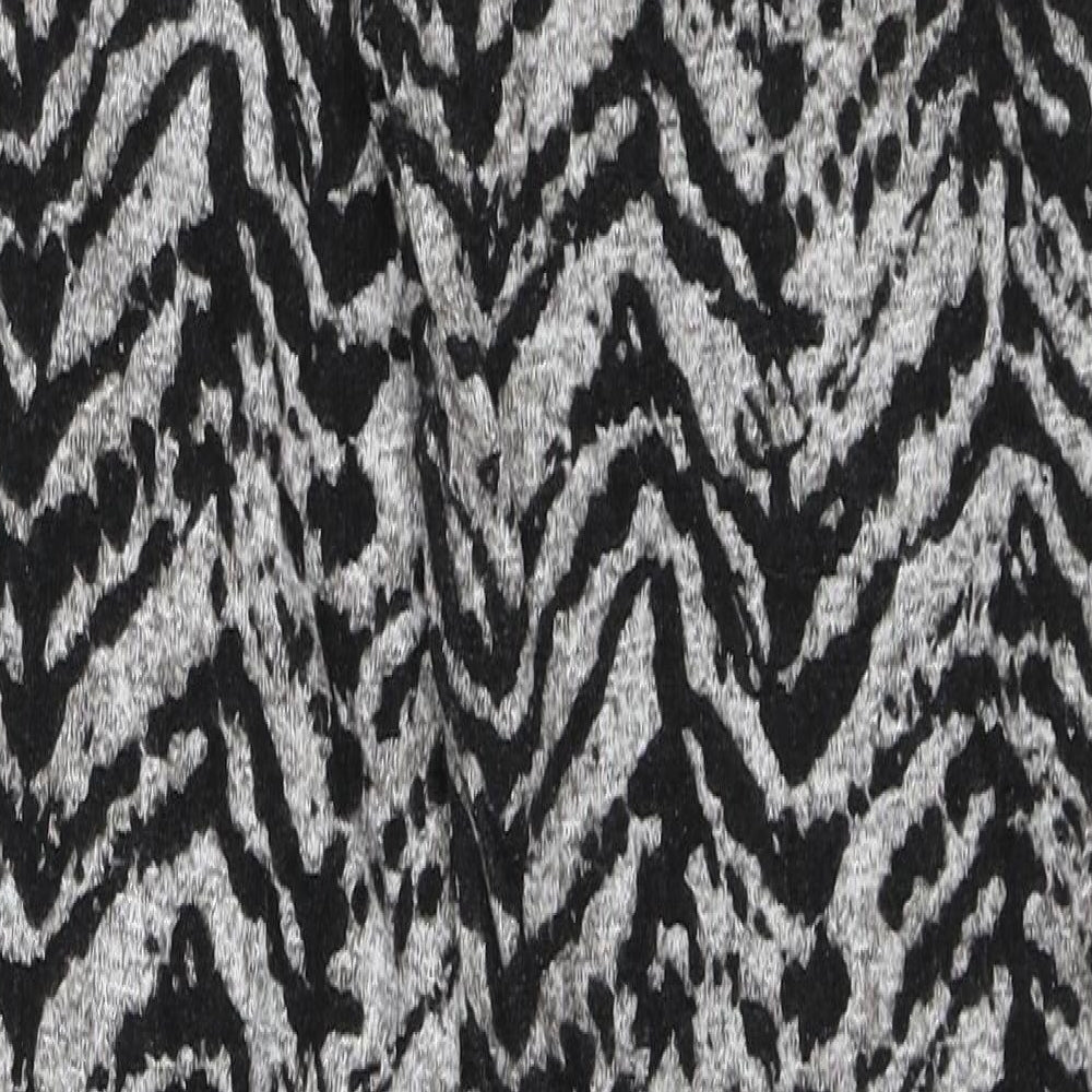 Peacocks Womens Black Animal Print Trousers Size 6 L29 in