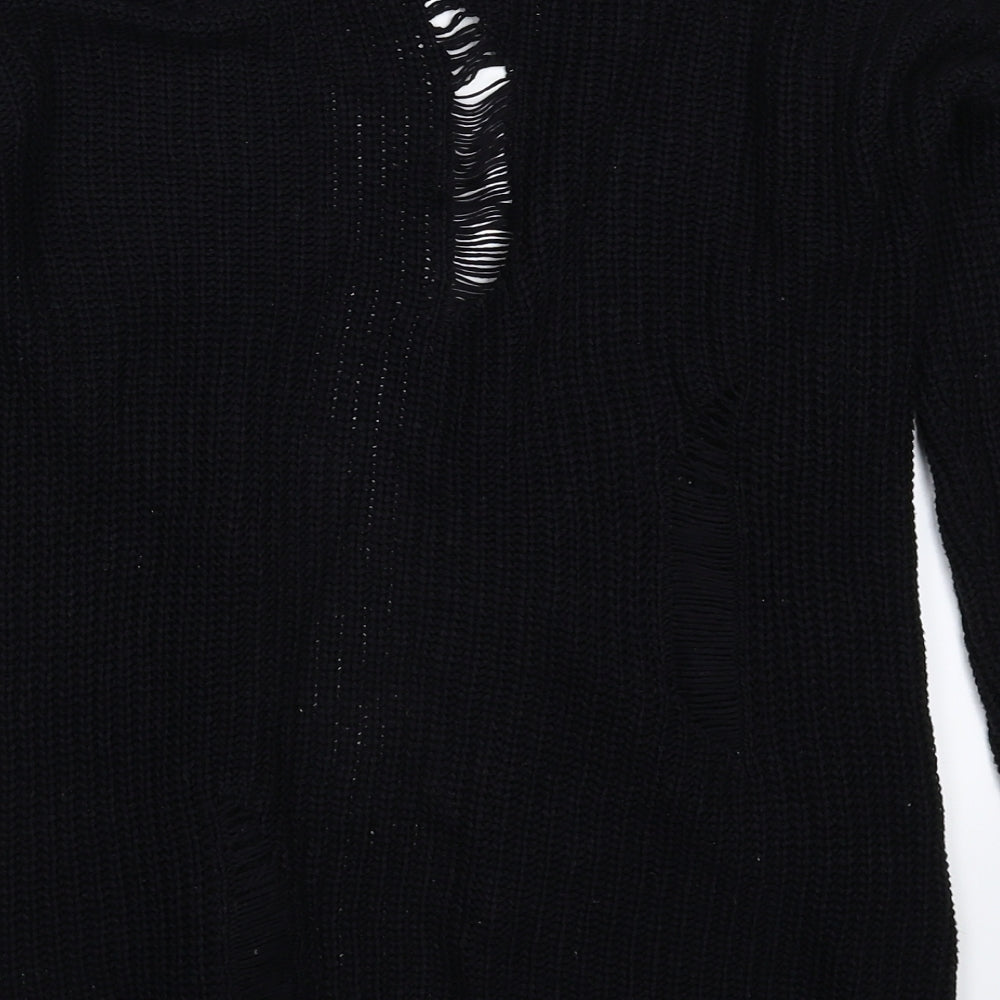 Primark Girls Black Knit Cardigan Jumper Size 9-10 Years - Distressed