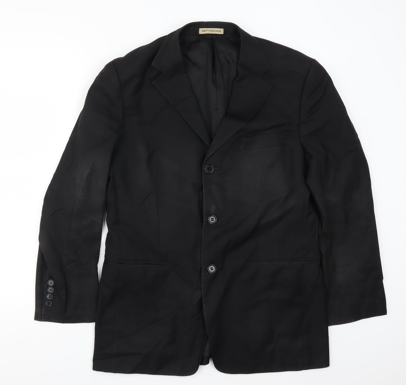 Septwolves Mens Black Jacket Suit Jacket Size 38 – Preworn
