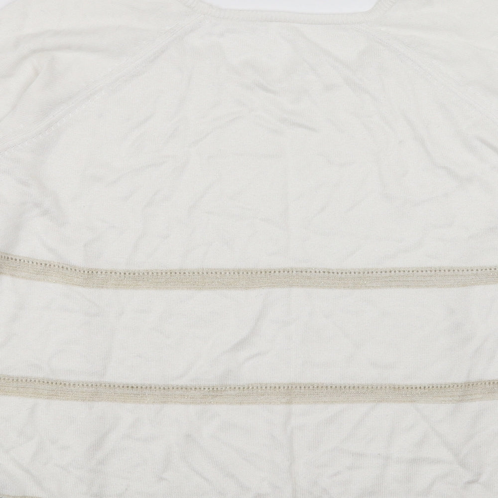 Marks and Spencer Womens White Striped Pullover Jumper Size 12