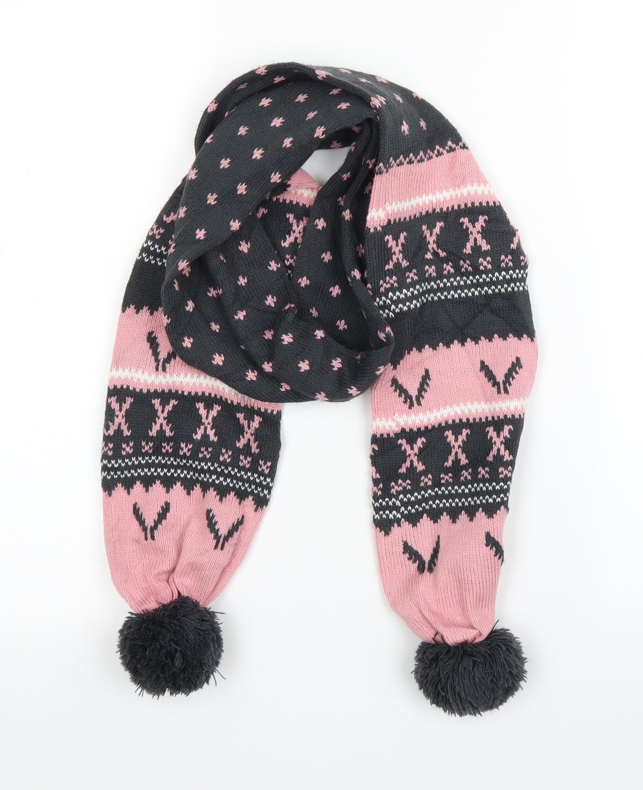 Preworn Unisex Pink Fair Isle Scarf - Bobbles
