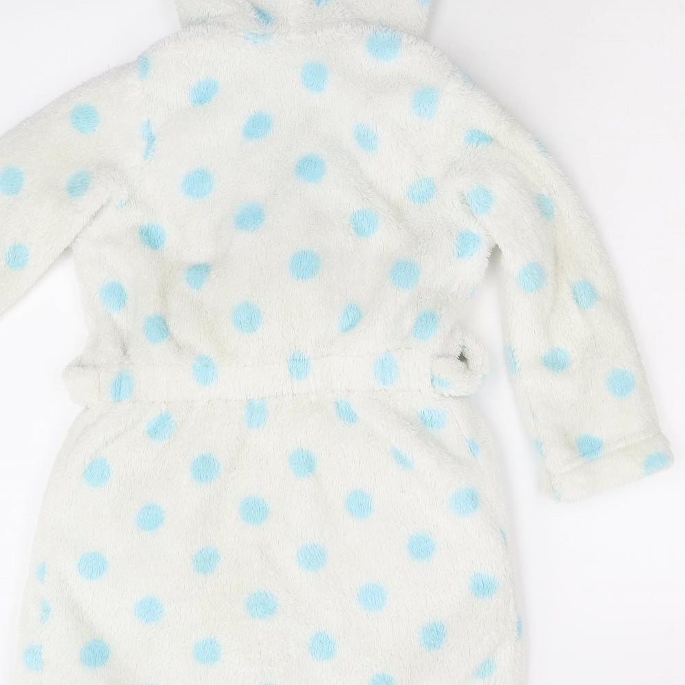 M&S Girls White Polka Dot Fleece Gown Size 5-6 Years