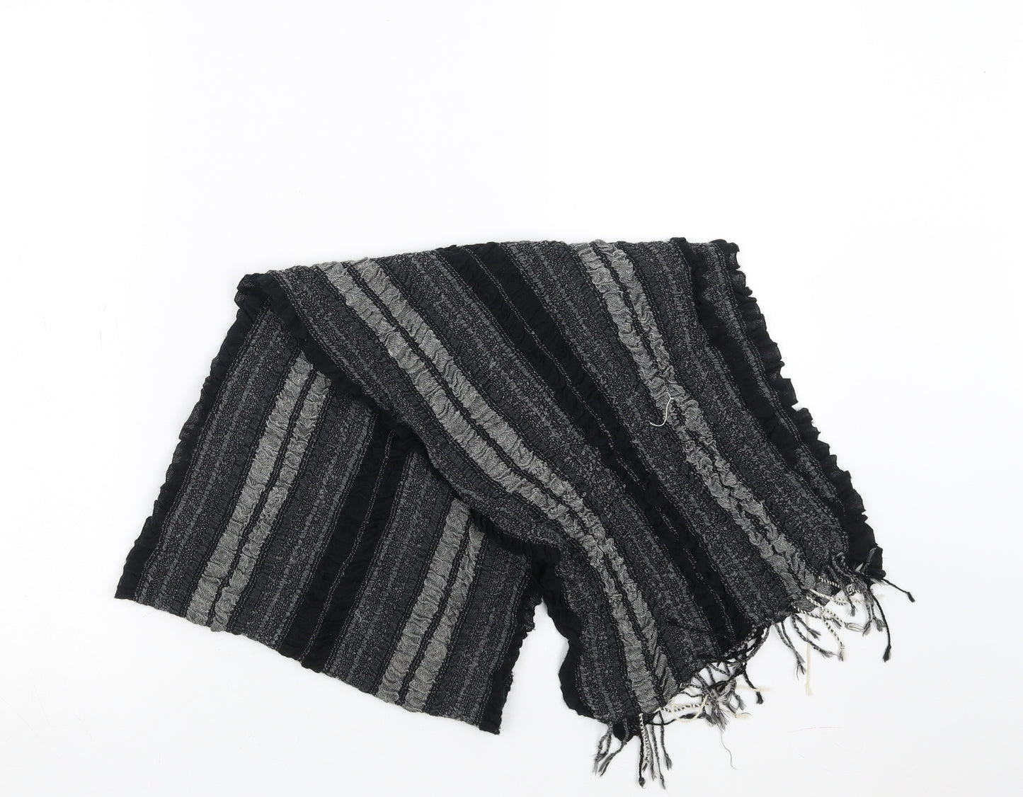 Preworn Womens Black Striped Scarf - ruffled