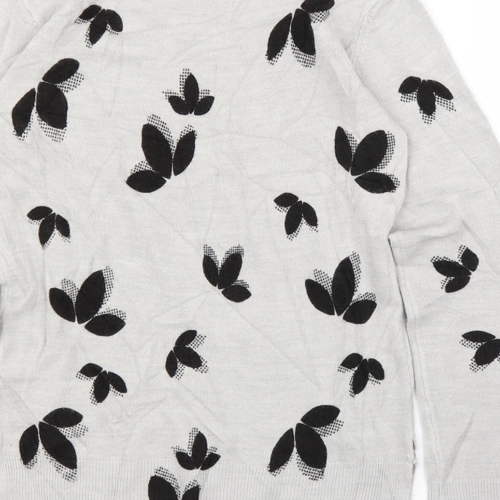 M&S Womens Grey Floral Pullover Jumper Size 6
