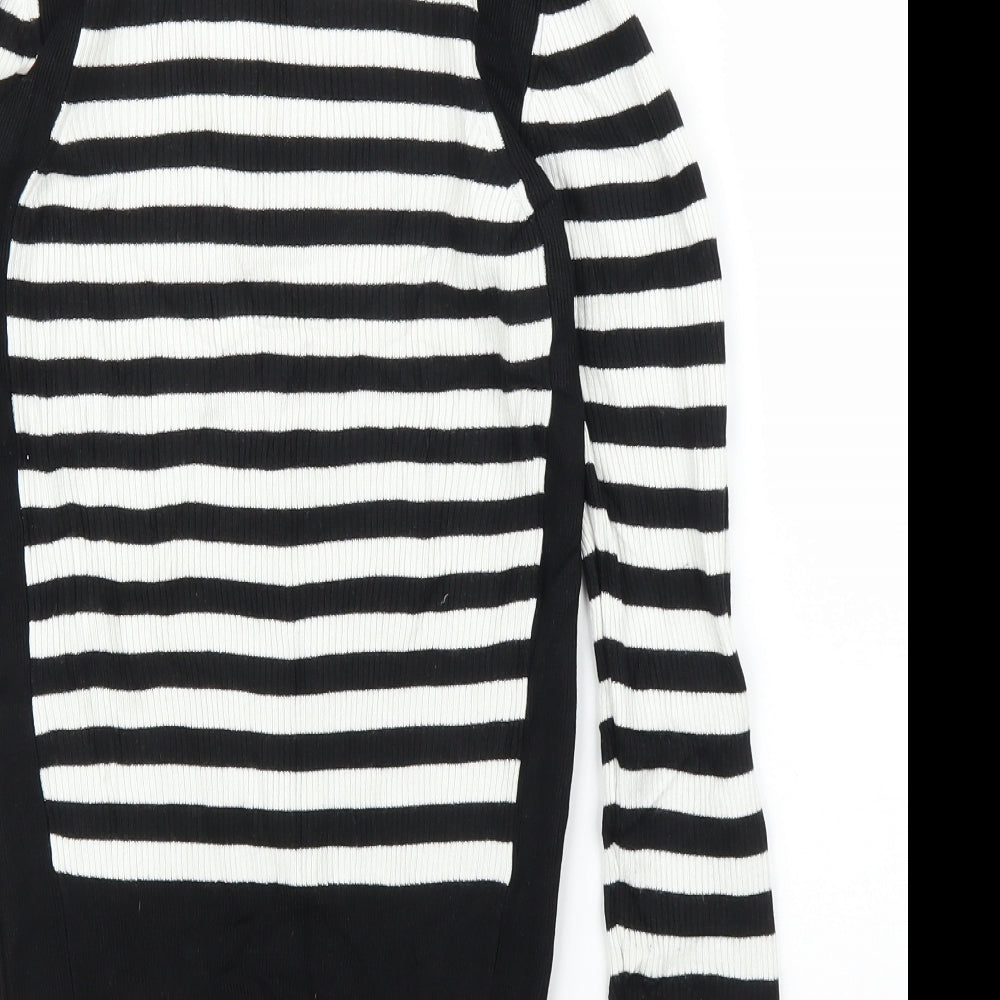 M&S Womens Black Striped Pullover Jumper Size 10