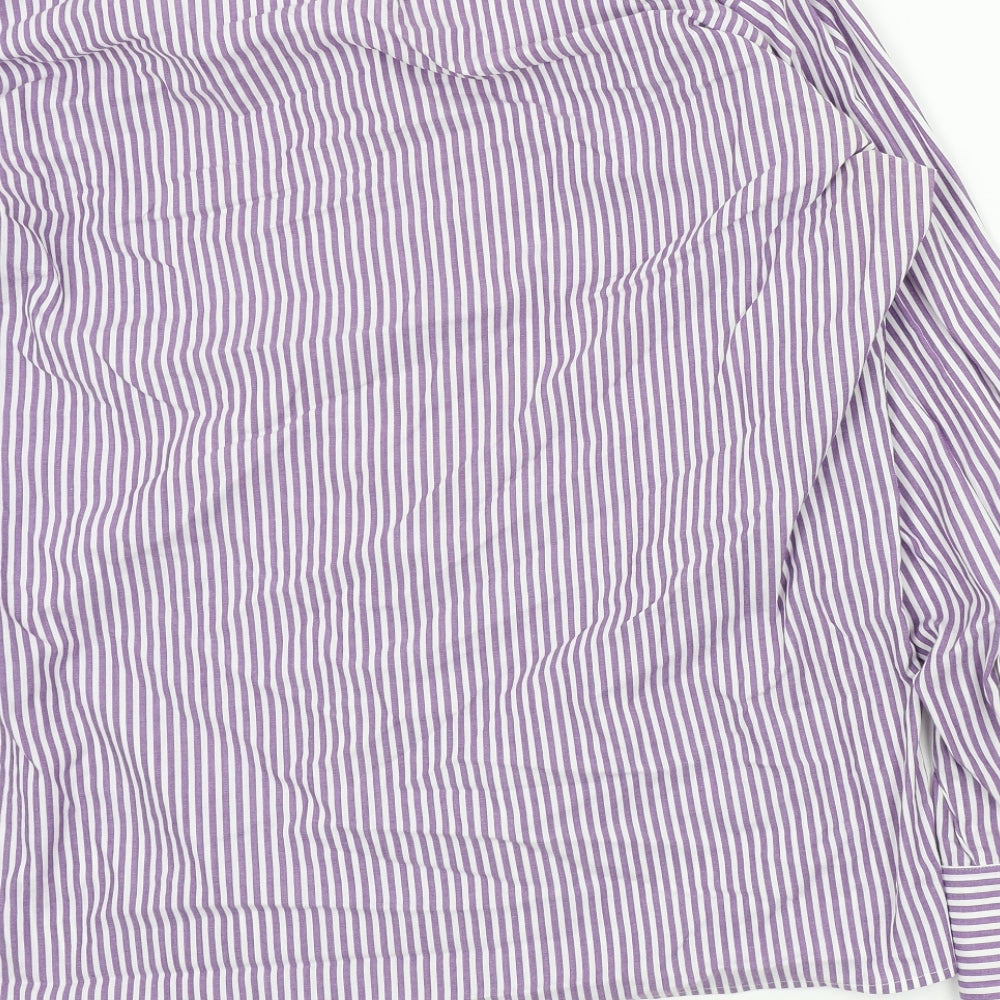 Peter England Mens Purple Striped Button-Up Size 16