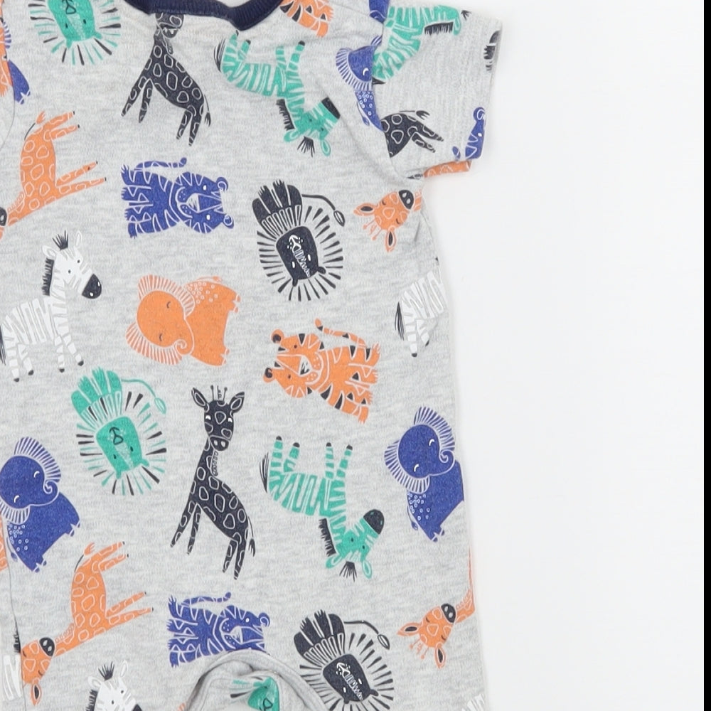 George Boys Grey Geometric Jersey Babygrow One-Piece Size Newborn - Zoo Animals