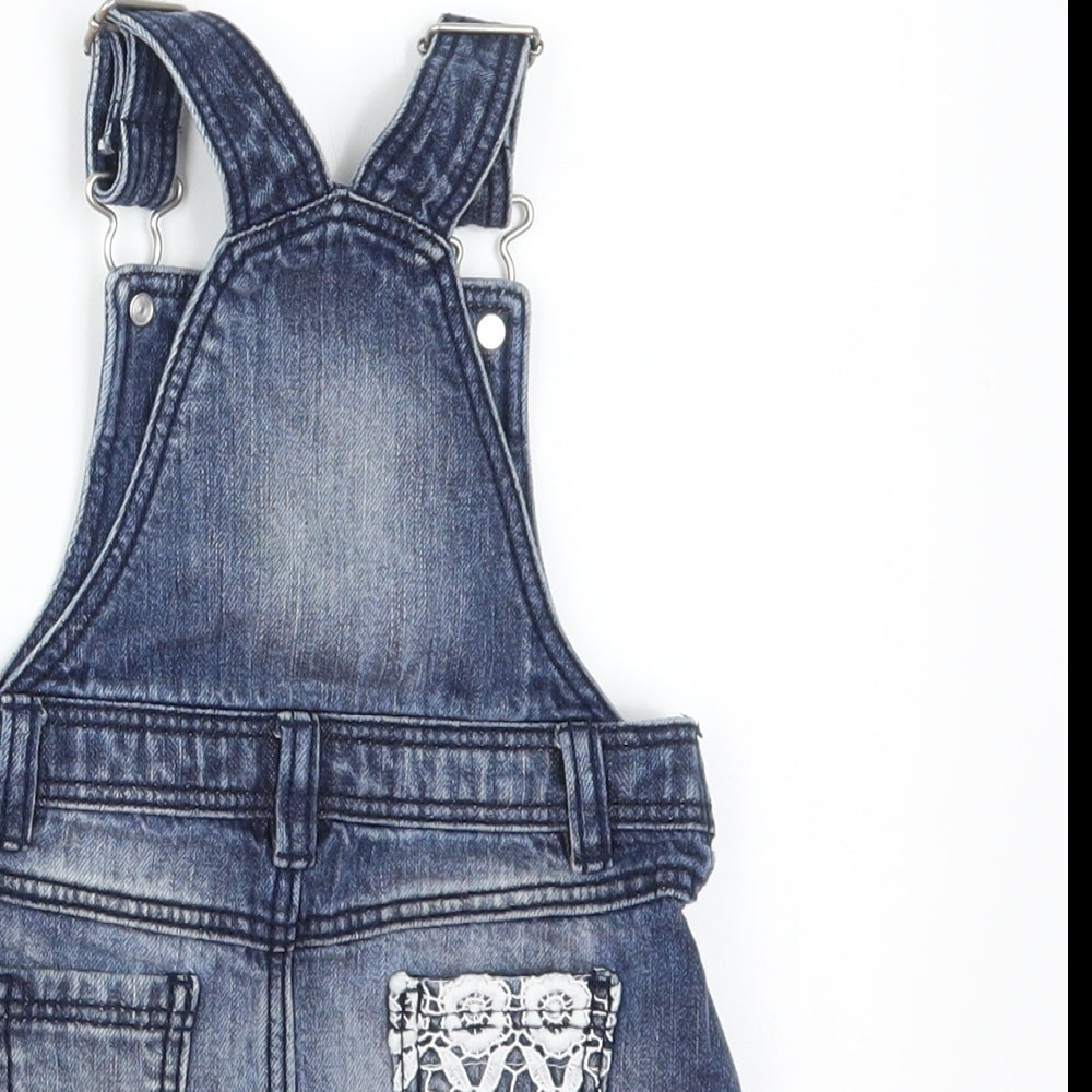 F&F Girls Blue Denim Pinafore/Dungaree Dress Size 3-6 Months