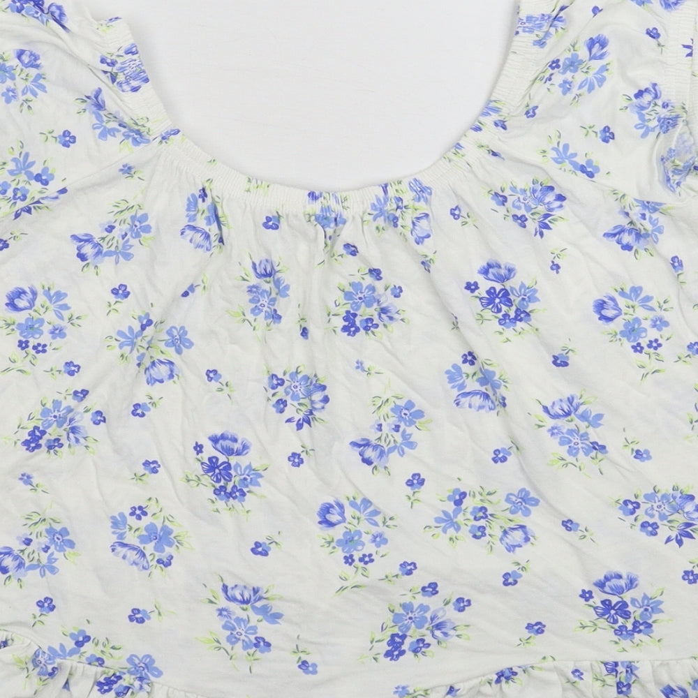 Boohoo Womens White Floral Basic T-Shirt Size 8