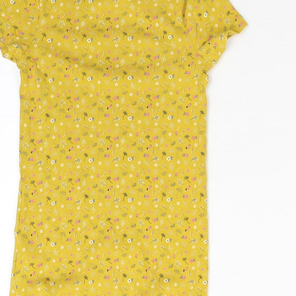 F&F Girls Yellow Floral Basic T-Shirt Size 9-10 Years