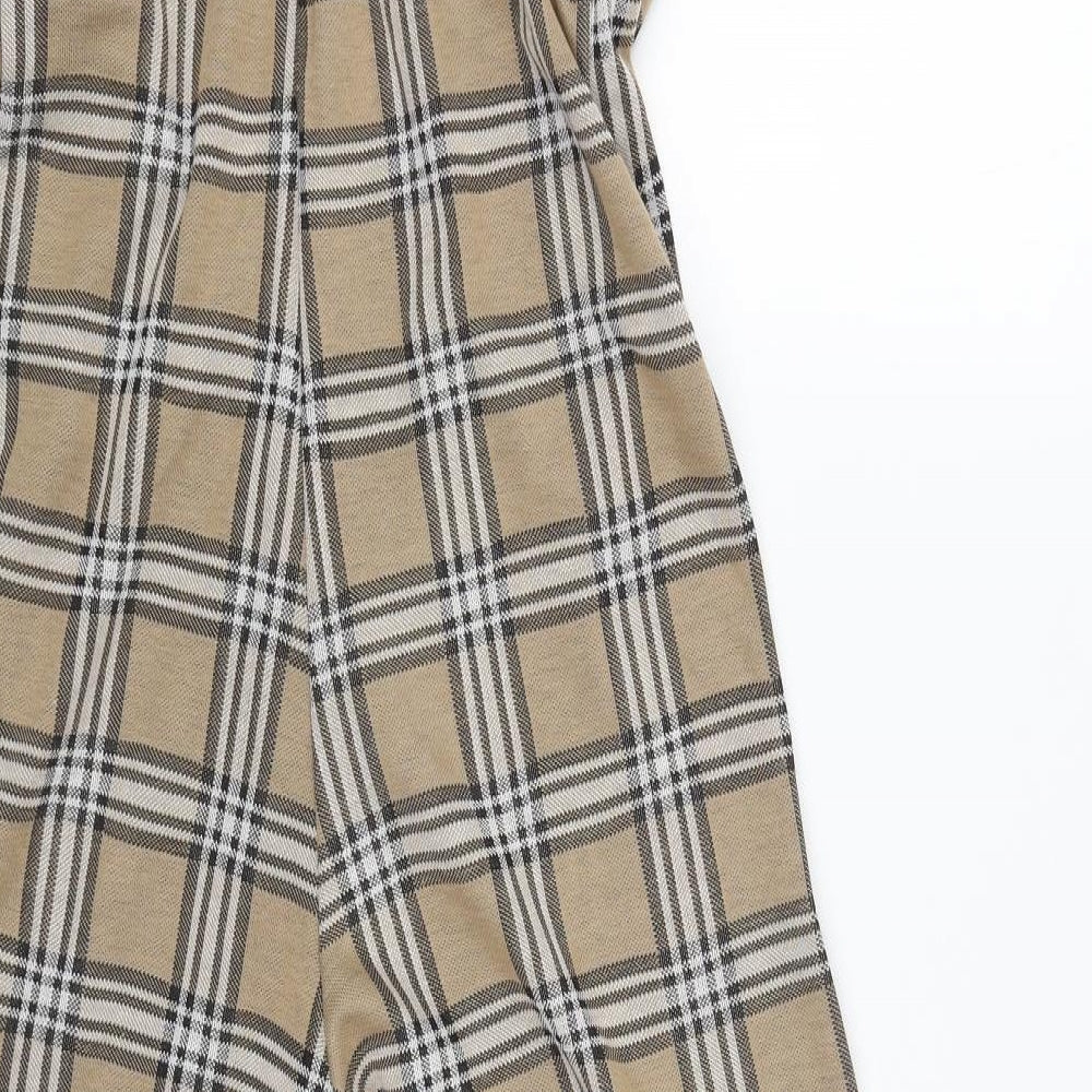 stradivarious Womens Beige Check Pinafore/Dungaree Dress Size M