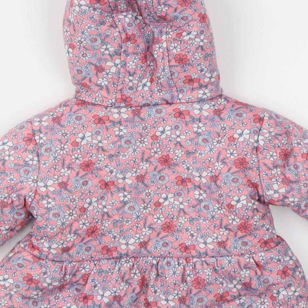 F&F Girls Pink Floral Basic Coat Coat Size 6-9 Months