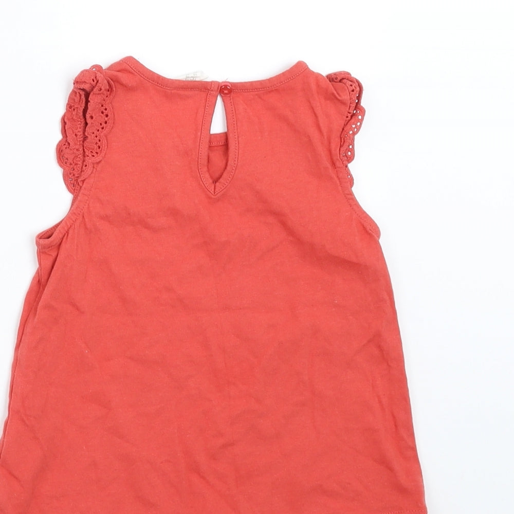 H&M Girls Red Basic T-Shirt Size 2-3 Years - coral coloured