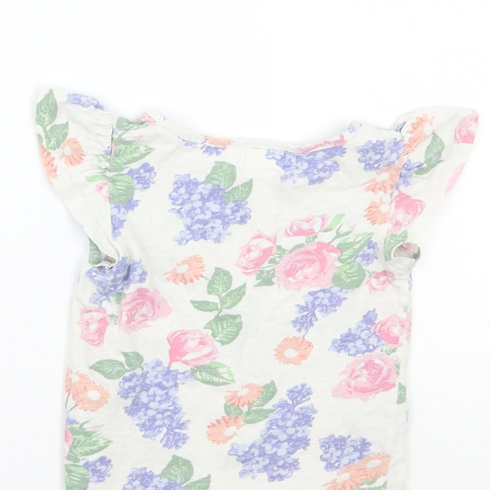 H&M Girls White Floral Basic T-Shirt Size 3 Years