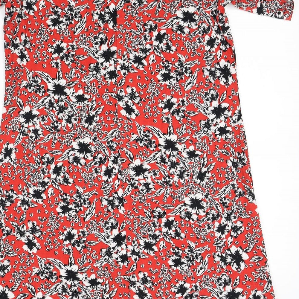 M&S Womens Red Floral A-Line Size 14