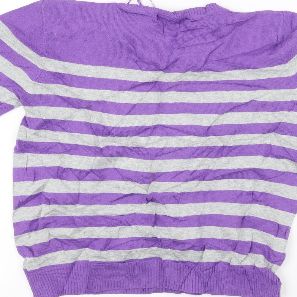 Preworn Womens Purple Striped Basic T-Shirt Size 14