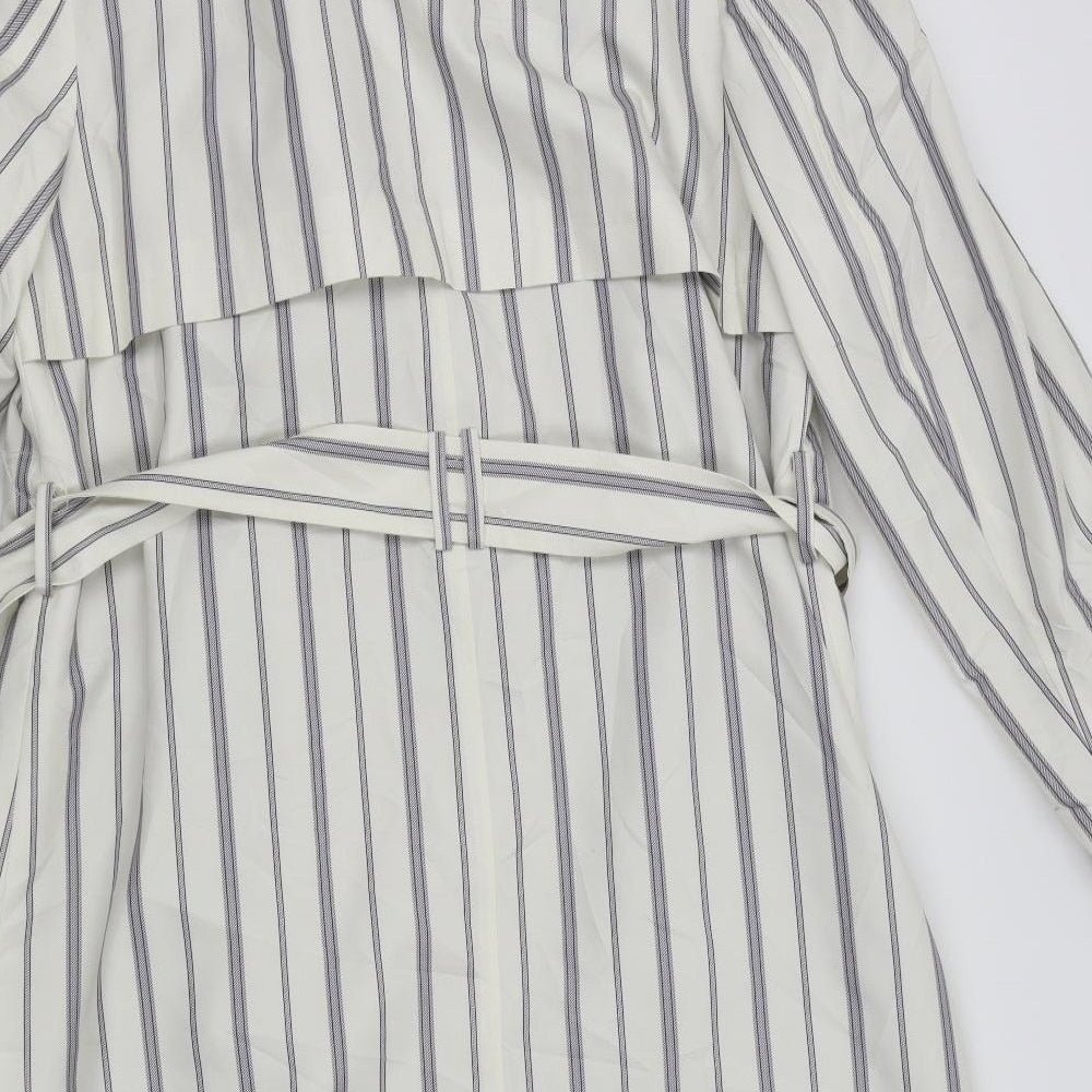 M&S Womens White Striped Overcoat Coat Size 14